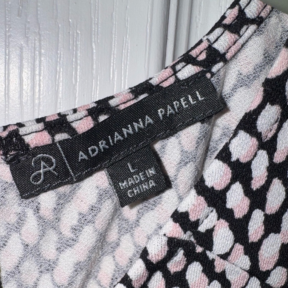 Adrianna Papell Black White Pink Print Blouse Size Large - Picture 4 of 8